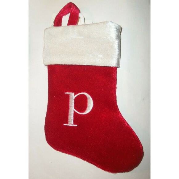 Lower Case p Monogram on red MINI Christmas Stocking 8"X6" by Merry Brite - Picture 1 of 1